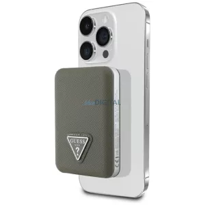 Power Bank Guess Grained Triangle 5000 mAh, 15 W, USB-C, MagSafe, induktív – barna