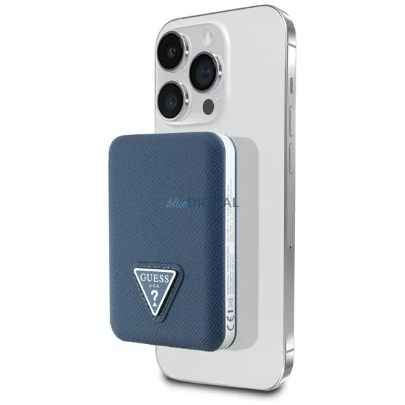 Power Bank Guess Grained Triangle 5000 mAh, 15 W, USB-C, MagSafe, induktív, kék
