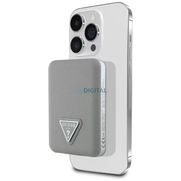 Power Bank Guess Grained Triangle 5000 mAh, 15 W, USB-C, MagSafe, induktív – bézs