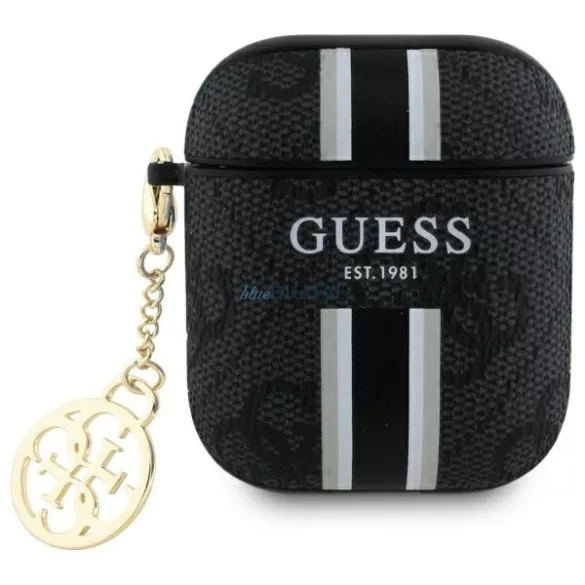 Guess GUA2P4RPSK 4G Printed Stripes Charm tok AirPods 1/2 - fekete