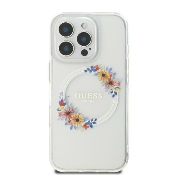 Guess GUHMP16SHFWFCT IML Flowers Wreath MagSafe keménytok iPhone 16 - átlátszó