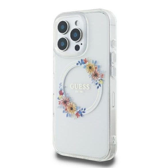 Guess GUHMP16SHFWFCT IML Flowers Wreath MagSafe keménytok iPhone 16 - átlátszó