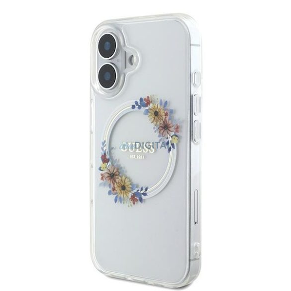 Guess GUHMP16MHFWFCT IML Flowers Wreath MagSafe keménytok iPhone 16 Plus - átlátszó