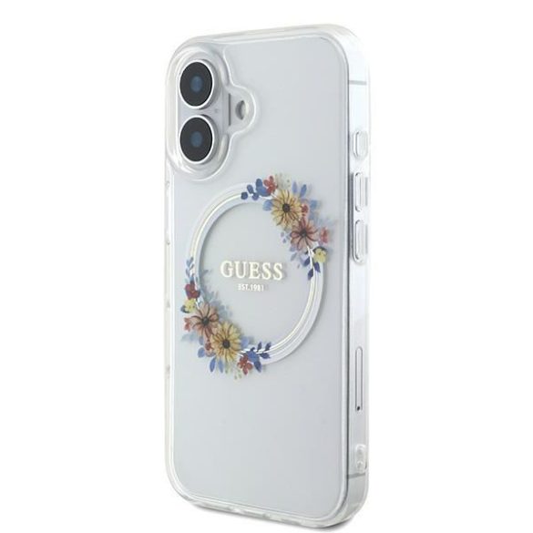 Guess GUHMP16MHFWFCT IML Flowers Wreath MagSafe keménytok iPhone 16 Plus - átlátszó