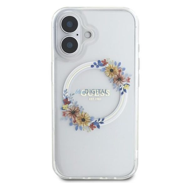 Guess GUHMP16MHFWFCT IML Flowers Wreath MagSafe keménytok iPhone 16 Plus - átlátszó