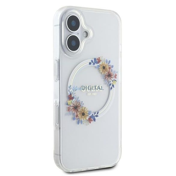 Guess GUHMP16MHFWFCT IML Flowers Wreath MagSafe keménytok iPhone 16 Plus - átlátszó