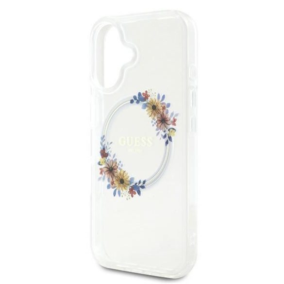 Guess GUHMP16MHFWFCT IML Flowers Wreath MagSafe keménytok iPhone 16 Plus - átlátszó