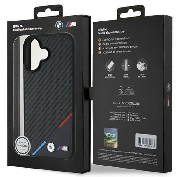 BMW BMHMP16S23PUDTK M Carbon Tricolor Line MagSafe tok iPhone 16 - fekete