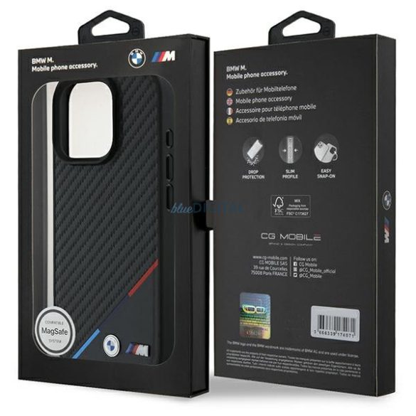 BMW BMHMP16L23PUDTK M Carbon Tricolor Line MagSafe tok iPhone 16 Pro - fekete