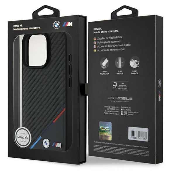 BMW BMHMP16X23PUDTK M Carbon Tricolor Line MagSafe tok iPhone 16 Pro Max - fekete