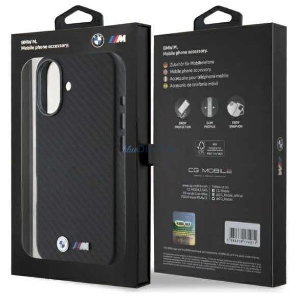 BMW BMHCP16S23PUFWC Carbon Wrapped Metal keménytok iPhone 16 - fekete