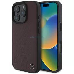   Mercedes MEHMP16L23RBGVR MB Wood Imitation Leather MagSafe keménytok iPhone 16 Pro - piros