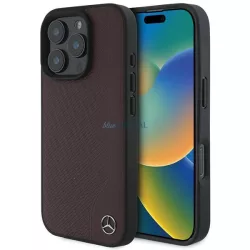   Mercedes MEHMP16X23RBGVR MB Wood Imitation Leather MagSafe keménytok iPhone 16 Pro Max - piros
