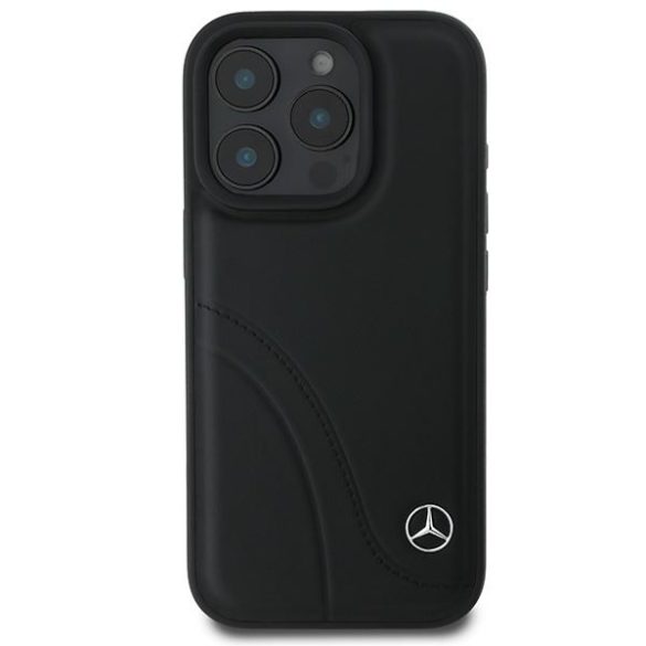 Mercedes MEHCP16L23RBCSK MB Curved Stitches Leather keménytok iPhone 16 Pro - fekete