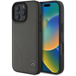   Mercedes MEHCP16X23RBCSB MB Curved Stitches Leather keménytok iPhone 16 Pro Max - barna