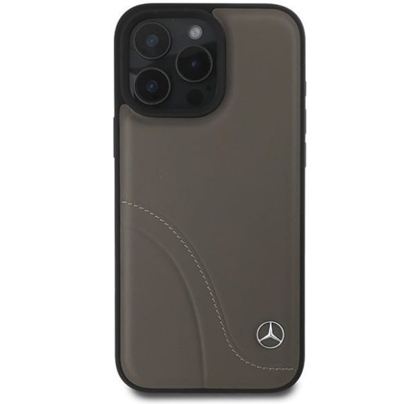 Mercedes MEHCP16X23RBCSB MB Curved Stitches Leather keménytok iPhone 16 Pro Max - barna