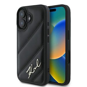 Karl Lagerfeld KLHCP16SPQDSMGK Quilted Signature keménytok iPhone 16 - fekete