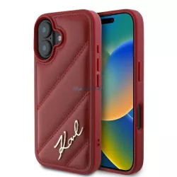   Karl Lagerfeld KLHCP16SPQDSMGR Diagonal Quilted Script keménytok iPhone 16 - piros
