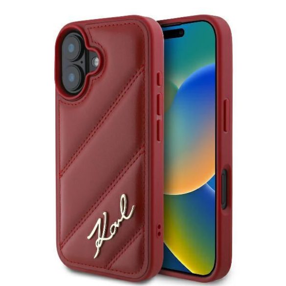 Karl Lagerfeld KLHCP16SPQDSMGR Diagonal Quilted Script keménytok iPhone 16 - piros