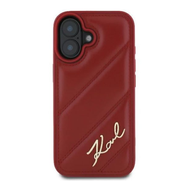 Karl Lagerfeld KLHCP16SPQDSMGR Diagonal Quilted Script keménytok iPhone 16 - piros