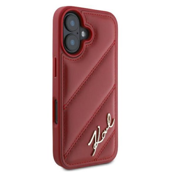 Karl Lagerfeld KLHCP16SPQDSMGR Diagonal Quilted Script keménytok iPhone 16 - piros