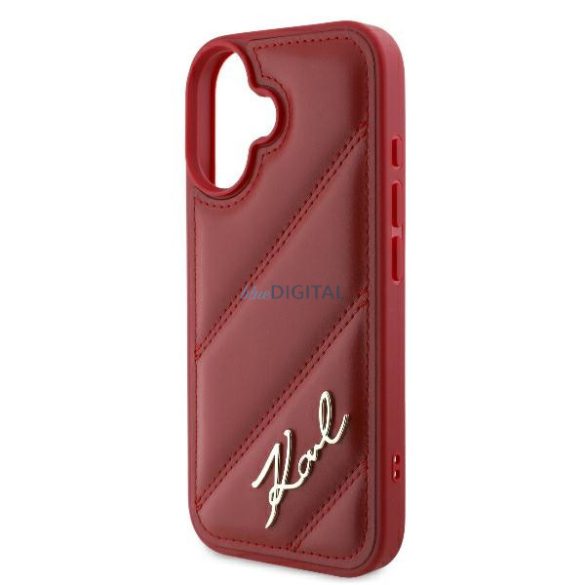 Karl Lagerfeld KLHCP16SPQDSMGR Diagonal Quilted Script keménytok iPhone 16 - piros