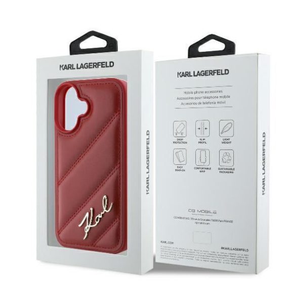 Karl Lagerfeld KLHCP16SPQDSMGR Diagonal Quilted Script keménytok iPhone 16 - piros