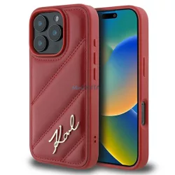   Karl Lagerfeld KLHCP16LPQDSMGR Quilted Signature keménytok iPhone 16 Pro - piros