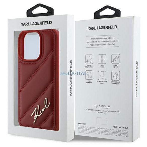 Karl Lagerfeld KLHCP16LPQDSMGR Quilted Signature keménytok iPhone 16 Pro - piros