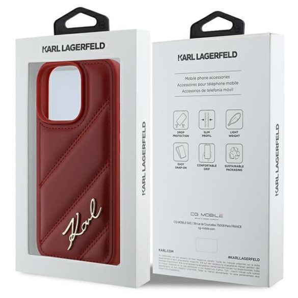 Karl Lagerfeld KLHCP16LPQDSMGR Quilted Signature keménytok iPhone 16 Pro - piros