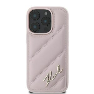 Karl Lagerfeld KLHCP16SPQDSMGP Quilted Signature keménytok iPhone 16 - rózsaszín