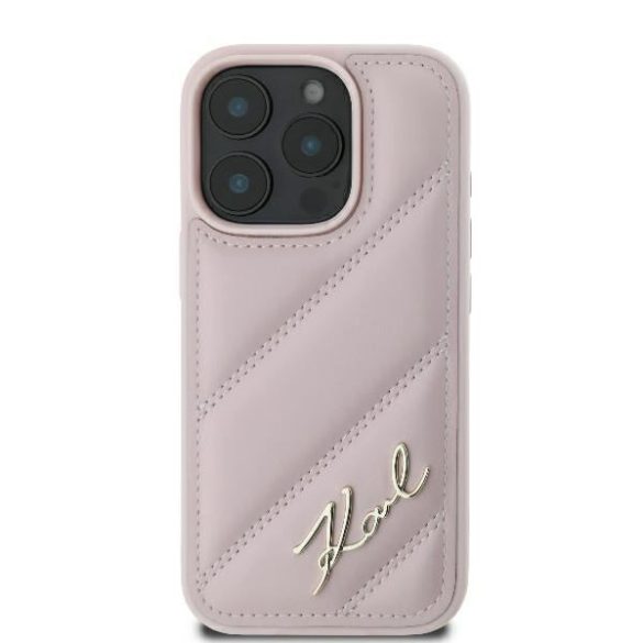 Karl Lagerfeld KLHCP16SPQDSMGP Quilted Signature keménytok iPhone 16 - rózsaszín