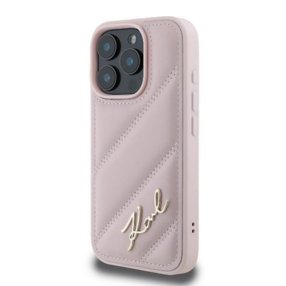 Karl Lagerfeld KLHCP16LPQDSMGP Quilted Signature keménytok iPhone 16 Pro - rózsaszín