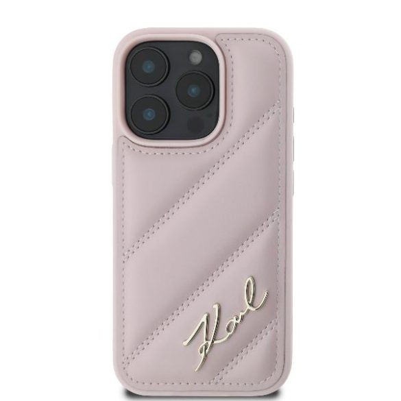 Karl Lagerfeld KLHCP16LPQDSMGP Quilted Signature keménytok iPhone 16 Pro - rózsaszín