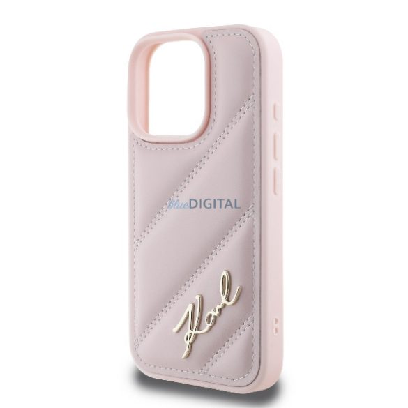 Karl Lagerfeld KLHCP16LPQDSMGP Quilted Signature keménytok iPhone 16 Pro - rózsaszín