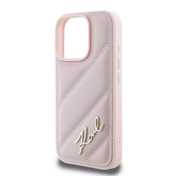 Karl Lagerfeld KLHCP16LPQDSMGP Quilted Signature keménytok iPhone 16 Pro - rózsaszín