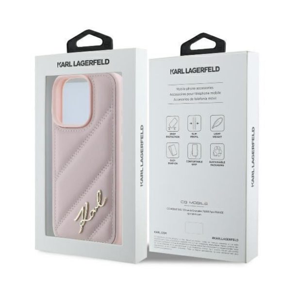 Karl Lagerfeld KLHCP16LPQDSMGP Quilted Signature keménytok iPhone 16 Pro - rózsaszín