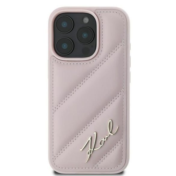 Karl Lagerfeld KLHCP16XPQDSMGP Quilted Signature keménytok iPhone 16 Pro Max - rózsaszín