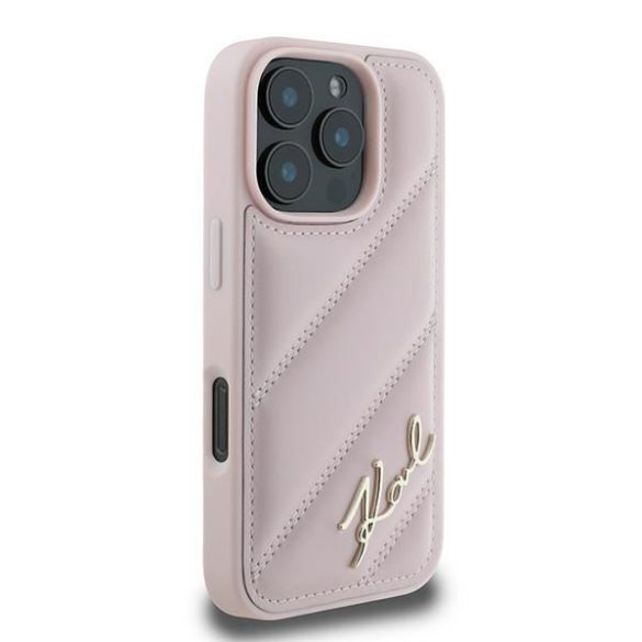 Karl Lagerfeld KLHCP16XPQDSMGP Quilted Signature keménytok iPhone 16 Pro Max - rózsaszín