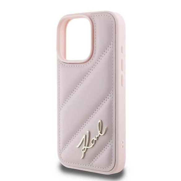 Karl Lagerfeld KLHCP16XPQDSMGP Quilted Signature keménytok iPhone 16 Pro Max - rózsaszín