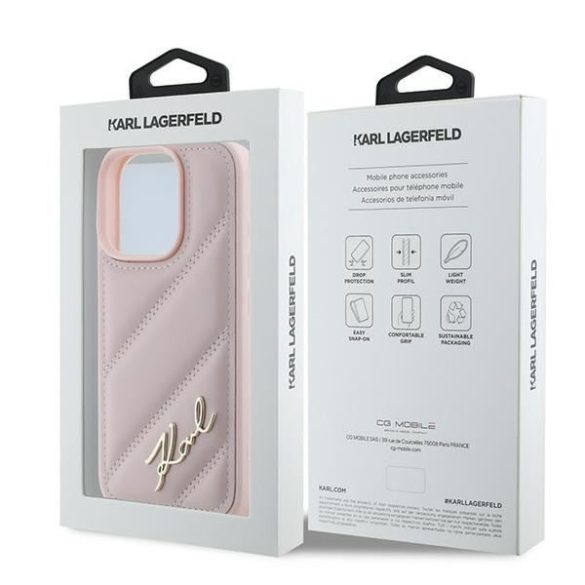 Karl Lagerfeld KLHCP16XPQDSMGP Quilted Signature keménytok iPhone 16 Pro Max - rózsaszín