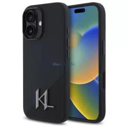   Karl Lagerfeld KLHMP16SSCMKMPCK Silicone Shadow Metal Initial MagSafe-kompatibilis keménytok iPhone 16 - fekete