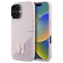   Karl Lagerfeld KLHMP16SSCMKMPCP Silicone Shadow Metal Initial MagSafe-kompatibilis keménytok iPhone 16 - rózsaszín
