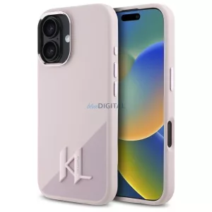 Karl Lagerfeld KLHMP16SSCMKMPCP Silicone Shadow Metal Initial MagSafe-kompatibilis keménytok iPhone 16 - rózsaszín