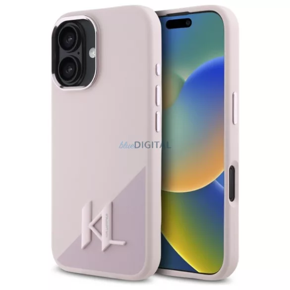 Karl Lagerfeld KLHMP16SSCMKMPCP Silicone Shadow Metal Initial MagSafe-kompatibilis keménytok iPhone 16 - rózsaszín