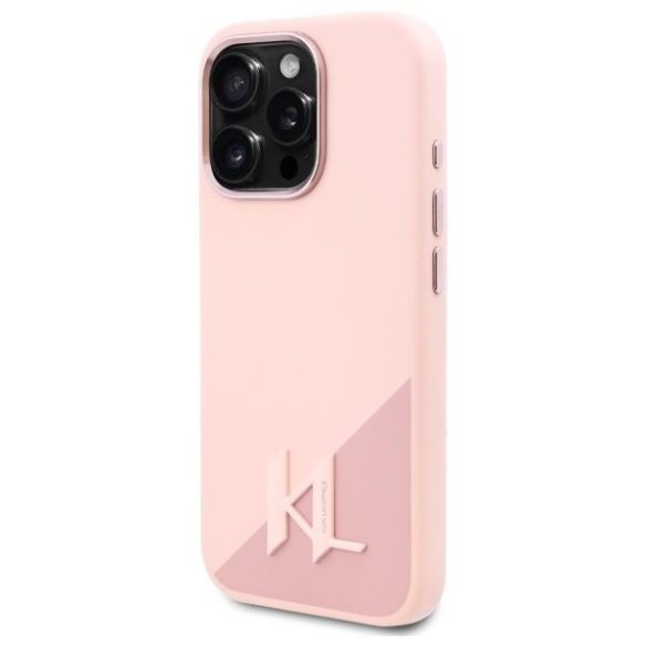 Karl Lagerfeld KLHMP16LSCMKMPCP Silicone Shadow Metal Initial MagSafe keménytok iPhone 16 Pro - rózsaszín