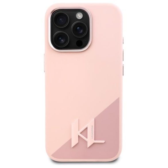 Karl Lagerfeld KLHMP16LSCMKMPCP Silicone Shadow Metal Initial MagSafe keménytok iPhone 16 Pro - rózsaszín