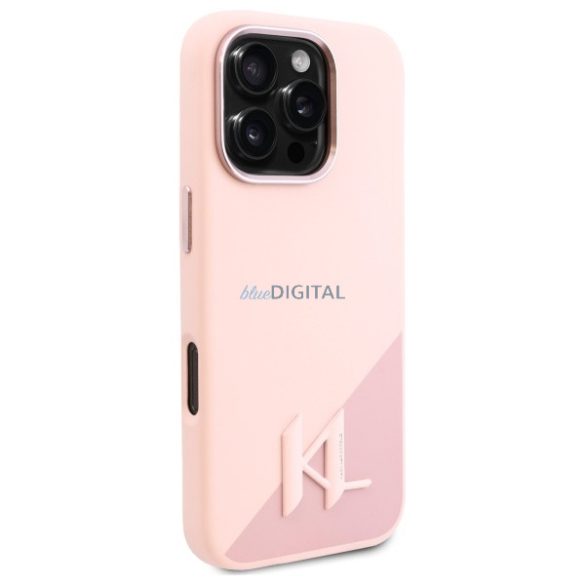 Karl Lagerfeld KLHMP16LSCMKMPCP Silicone Shadow Metal Initial MagSafe keménytok iPhone 16 Pro - rózsaszín