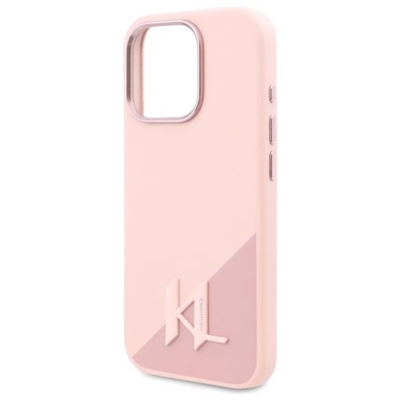 Karl Lagerfeld KLHMP16LSCMKMPCP Silicone Shadow Metal Initial MagSafe keménytok iPhone 16 Pro - rózsaszín