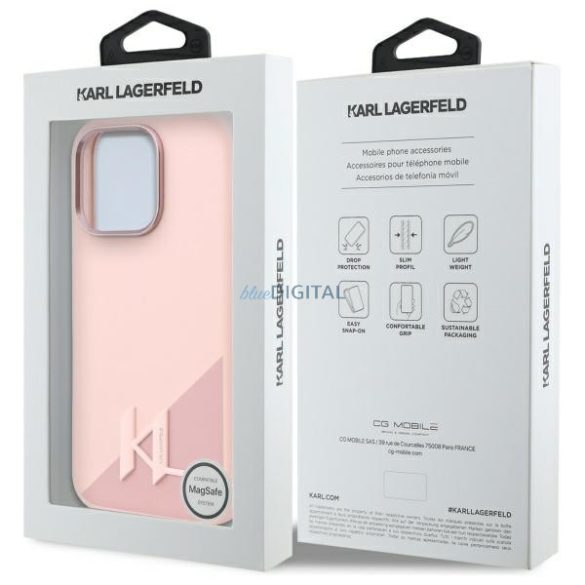 Karl Lagerfeld KLHMP16LSCMKMPCP Silicone Shadow Metal Initial MagSafe keménytok iPhone 16 Pro - rózsaszín